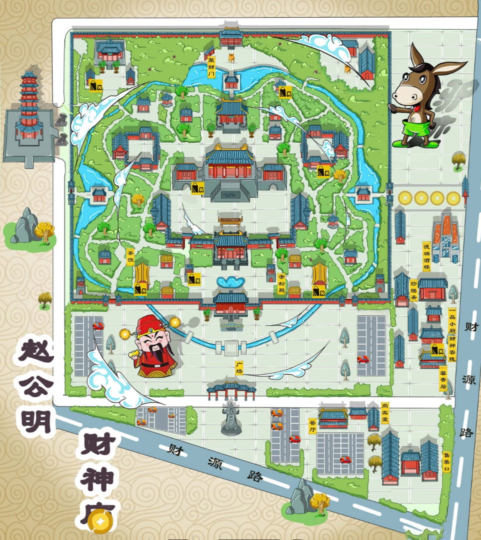 芦淞寺庙类手绘地图